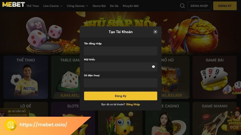 Cách đăng ký tài khoản Mebet chưa đầy 30 giây